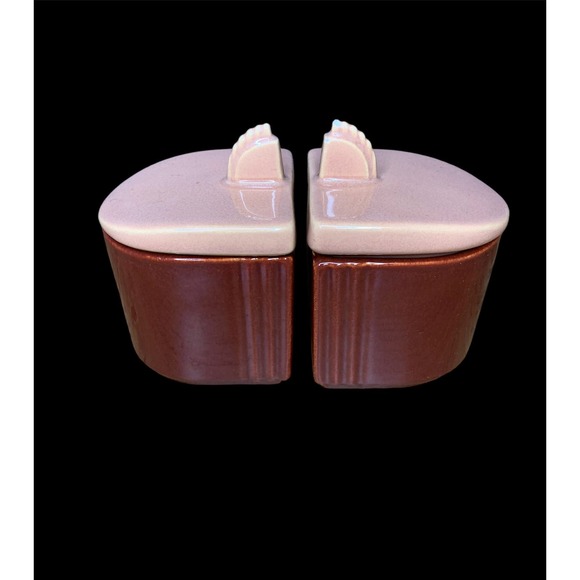 Franciscan Ware CA Art Deco Vtg Lidded Condiment Jar Set Coral/Sand - Picture 2 of 11